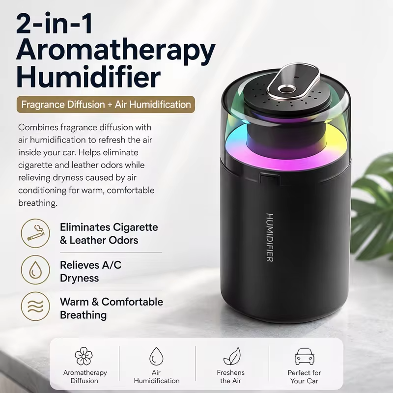 Portable 2 in 1 Car Humidifier Aroma Diffuser Color RGB LED Light Silent USB Mini Mist Sprayer Air Freshener Deodorizer For Auto