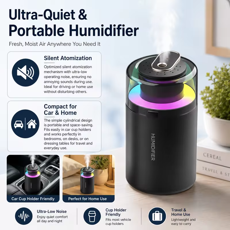 Portable 2 in 1 Car Humidifier Aroma Diffuser Color RGB LED Light Silent USB Mini Mist Sprayer Air Freshener Deodorizer For Auto