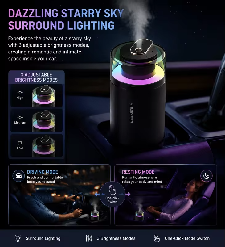 Portable 2 in 1 Car Humidifier Aroma Diffuser Color RGB LED Light Silent USB Mini Mist Sprayer Air Freshener Deodorizer For Auto