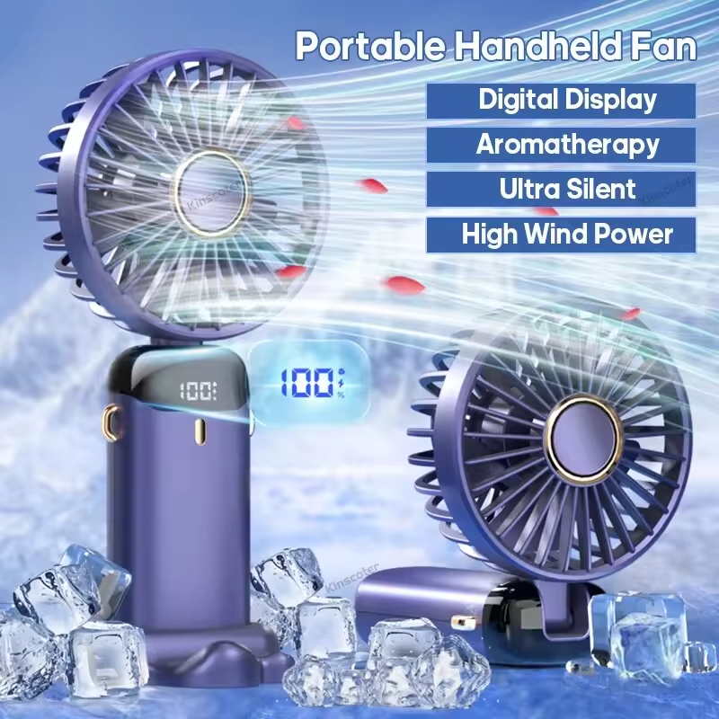 USB Handheld Mini Fan Foldable Portable Neck Hanging Fans 5 Speed Rechargeable Fan with Phone Stand