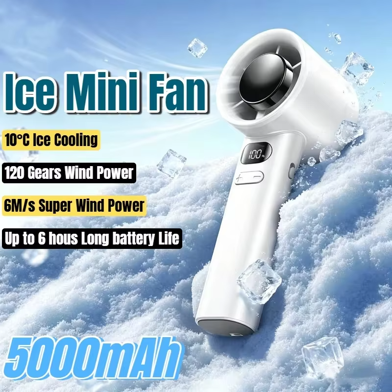 5000mah Handheld Mini Fan Electric Hand Fans Ice Compress High-Speed Cooling USB Rechargeable Portable LED Display Fan 2026 New