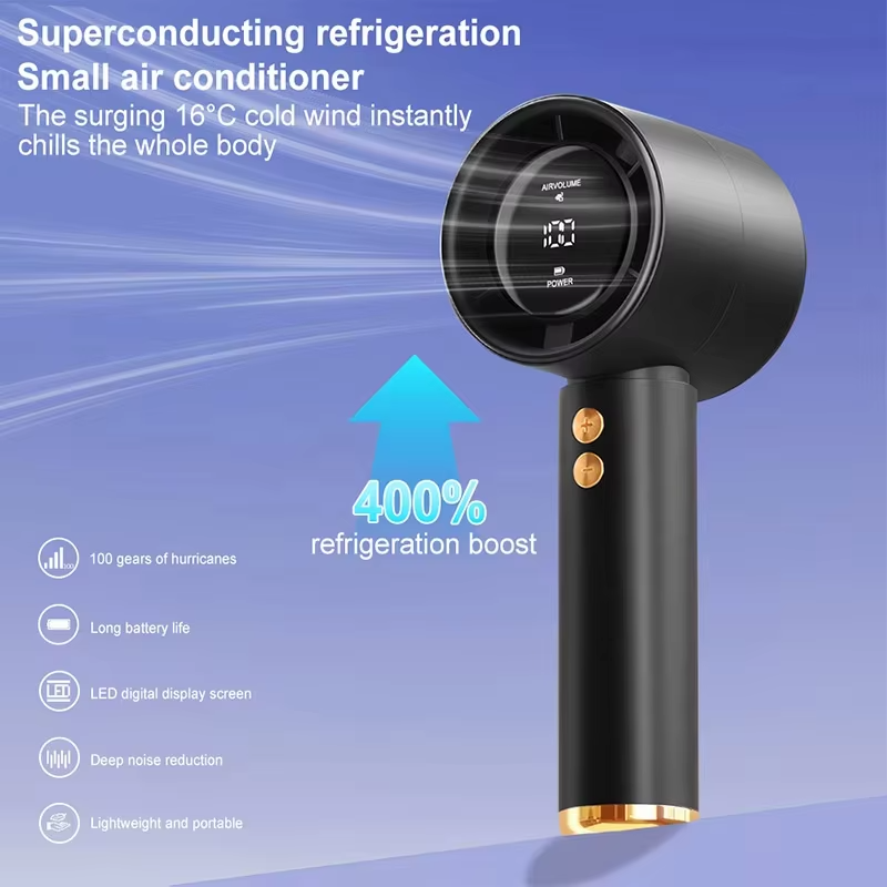 Lenovo Mini Portable Handheld Turbo Fan USB Rechargeable Air Cooler with LED Display, High-Speed Quiet Cooling for Outdoor Use